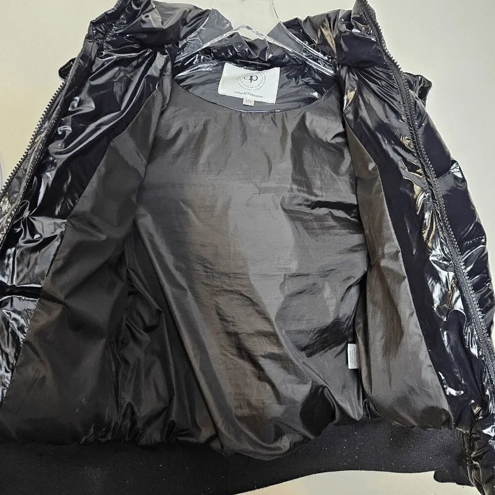 Alipicks Faux Fur Polyester Long Sleeve Hooded Puffer Jacket Full Zip Girls Blac